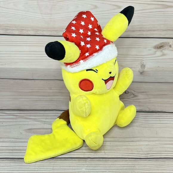 Pikachu Santa Hat 9” Plush Christmas Stars 2021 Pokemon Holiday Edition *READ* - Picture 11 of 13
